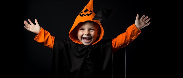 Photo célébration d'enfant heureux de fond d'enfant de fête d'halloween avec espace de copie