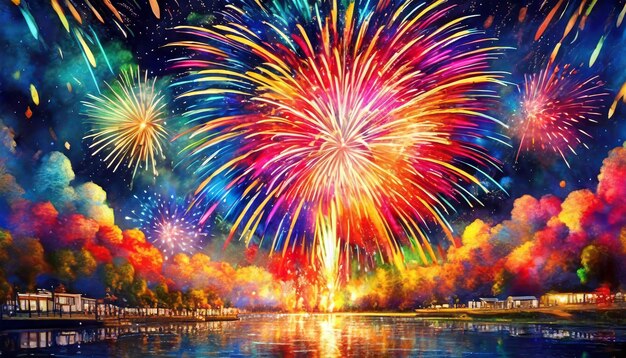 Photo une célébration explosive déclenche un feu d'artifice vibrant en plein air généré par l'ia