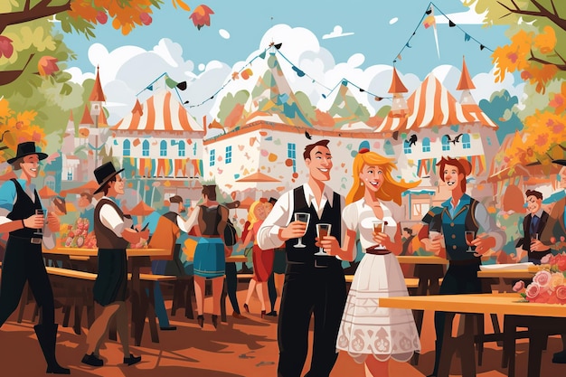 Célébration festive de l'Oktoberfest en illustration plate stylisée