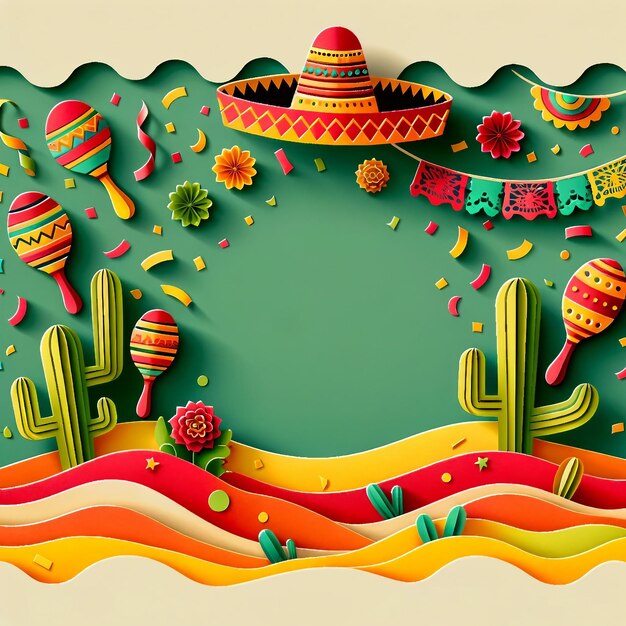 Célébration de la fête mexicaine Sombreros Cacti Maracas Confetti