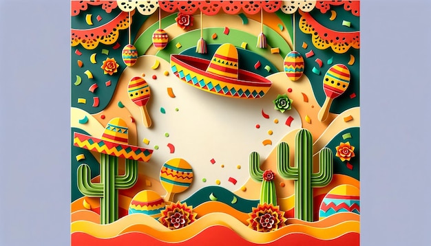 Célébration de la fête mexicaine Sombreros Cacti Maracas Confetti