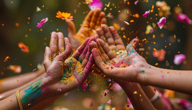 une célébration Holi respectueuse de l'environnement avec des poudres de couleurs biodégradables et des décorations florales minimales