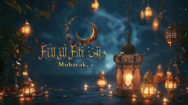 une célébration islamique de salut Ramadan et Eid Mubarak Design avec Cresccard pour le mois du mois