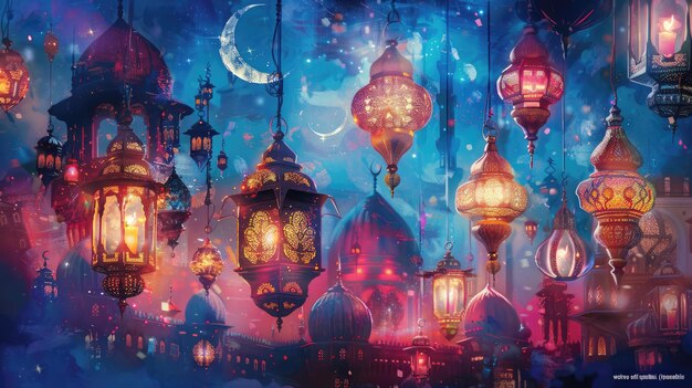 une célébration islamique de salut Ramadan et Eid Mubarak Design avec Cresccard pour le mois du mois