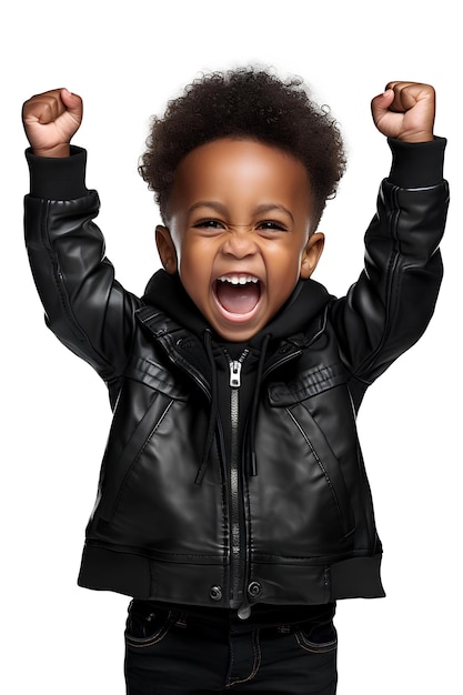 Photo célébration jeune garçon afro-américain heureux sur fond bleu avec des cheveux afro