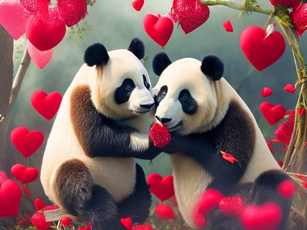 Photo célébration de la journée des amoureux mignons panda le jour de la saint-valentin téléchargement d'image gratuite