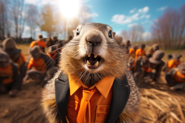 Célébration de la journée de la marmotte avec Punxsutawney Phil émergeant pour prédire le temps une tradition annuelle en février anticipant un printemps précoce ou un hiver prolongé