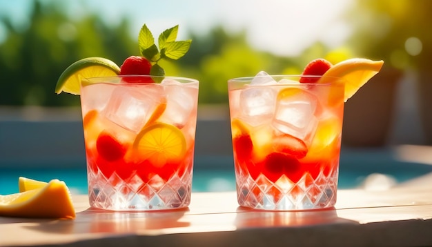 Célébration de la Journée nationale du cocktail Boisson d'été vibrante avec des fruits et de la glace au soleil