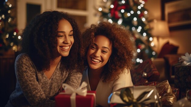 Photo célébration joyeuse de noël avec la famille et les amis