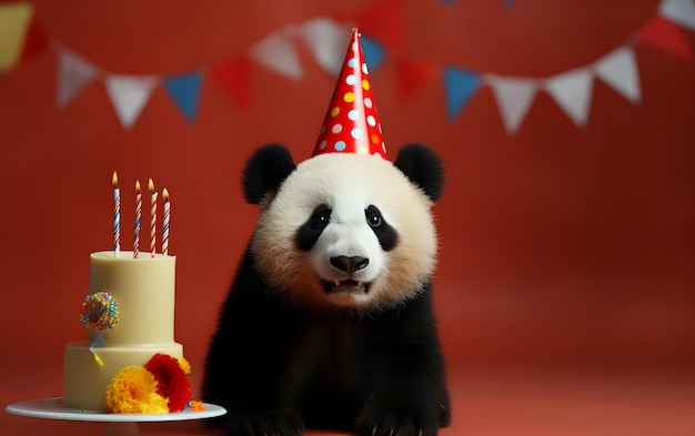 Célébration joyeux anniversaire bébé panda à l'arrière-plan illustré