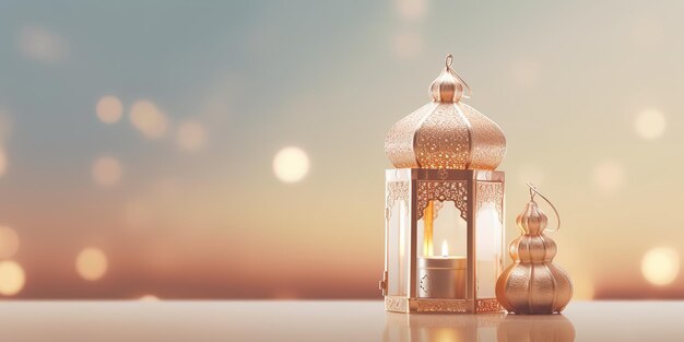 célébration de la lanterne islamique eid mubarak et eid al adha dans un espace de copie de fond clair