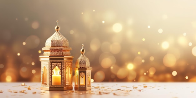 célébration de la lanterne islamique eid mubarak et eid al adha dans un espace de copie de fond clair