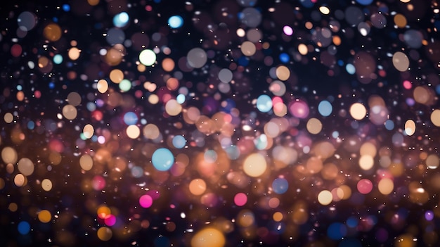 Photo célébration lumineuse bokeh pluie de lumière et de confetti sur un fond noir ai générative