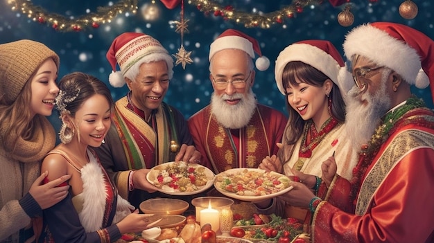 Célébration de Noël multiculturelle avec diverses traditions célébrant Noël