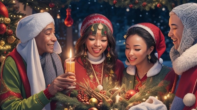 Célébration de Noël multiculturelle avec diverses traditions célébrant Noël