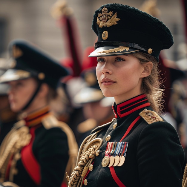 Photo célébration royale cérémonie des troupes de couleur femme en uniforme debout devant les gens image