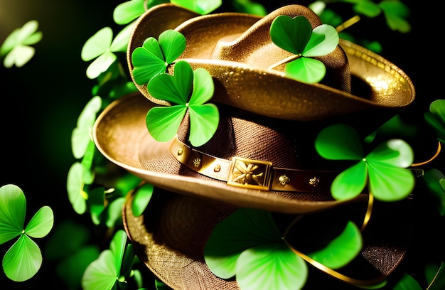 Célébration de la Saint-Patrick chapeau de lutin trèfles et arrose avec espace vide AI générative