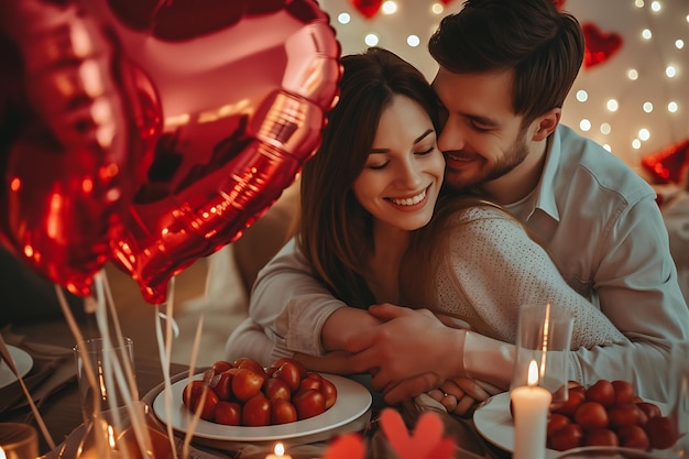Célébration de la Saint-Valentin avec un couple heureux s'embrassant