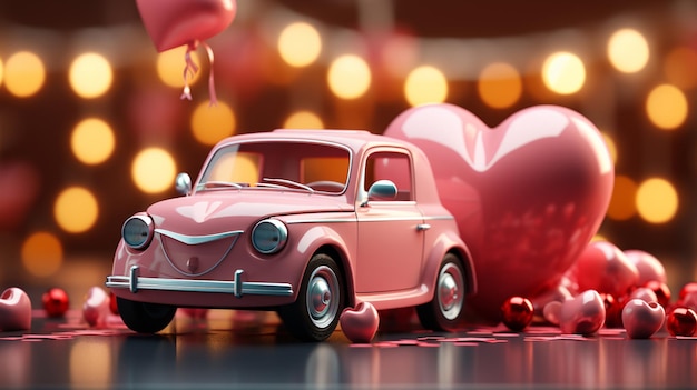 Photo célébration de la saint-valentin avec une petite voiture