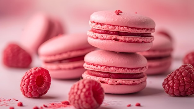 Célébration de la saveur Une pile élégante de macaroons aux framboises roses