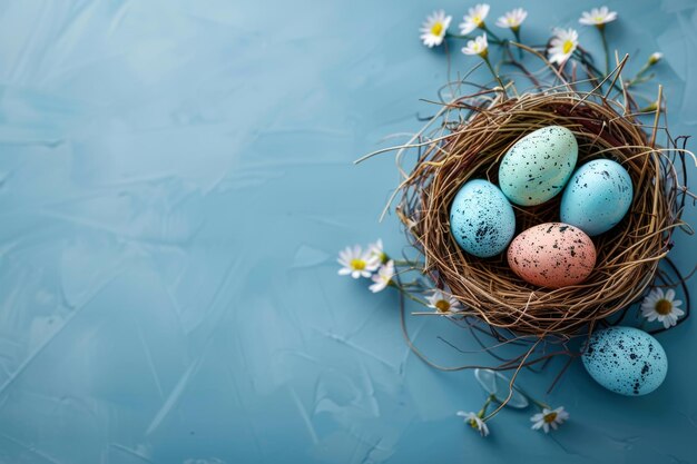 Célébration sereine de Pâques avec des œufs pastel nichés parmi les fleurs de printemps AI générative