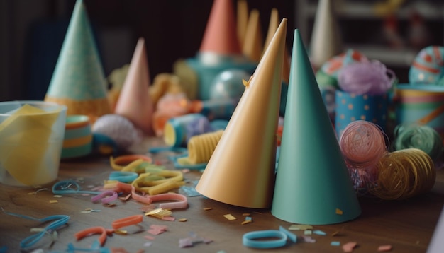 Une célébration vibrante de la créativité avec des ballons colorés et des confettis générés par l'IA