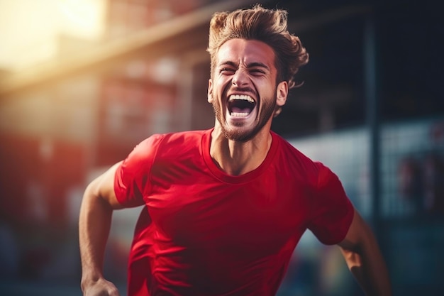 La célébration de la victoire du joueur