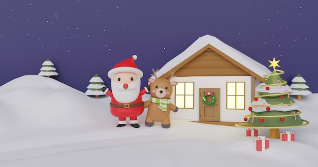 Célébrations de Noël avec rennes et clause Santa pour carte de Noël, fond de Noël et bannière. .