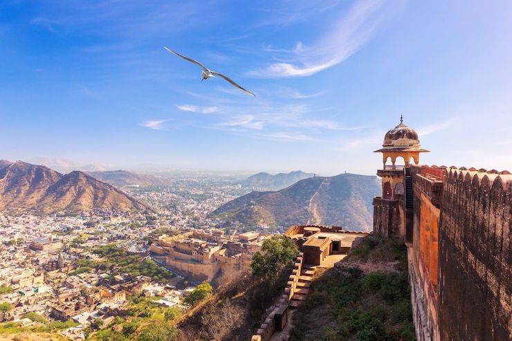 Photo célèbre fort de jaigarh et la vue depuis celui-ci, inde, jaipur.