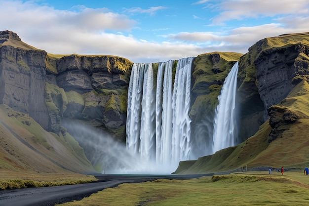 Célèbre et puissante cascade de Skogafoss au sud de l'Islande