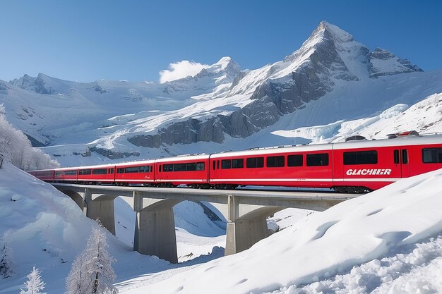 Photo le célèbre train touristique en suisse, le glacier express en hiver