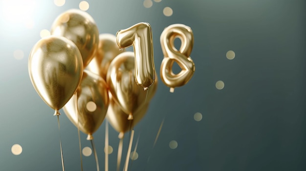 Photo célébrer 18 ans avec des ballons d'or et des vœux d'anniversaire sincères