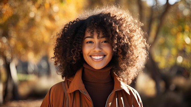 Célébrer la beauté d'une femme souriante dans le paysage d'automne