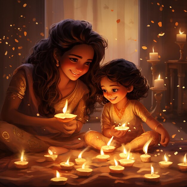Célébrer Diwali par la lumière de la lampe