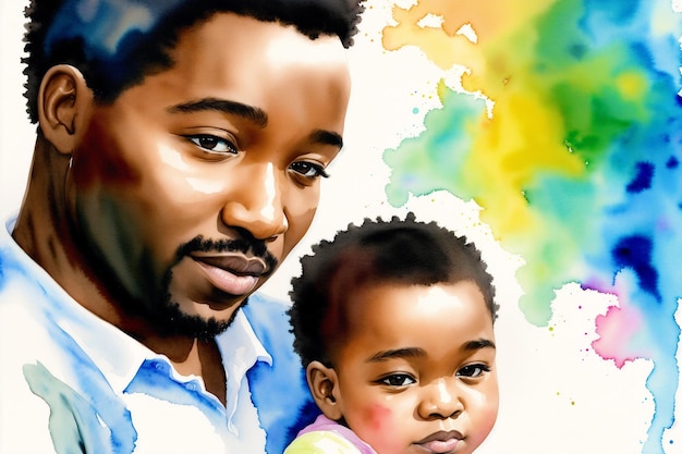 Célébrer la fête des pères garçon noir fille noire père noir et enfant IA générative