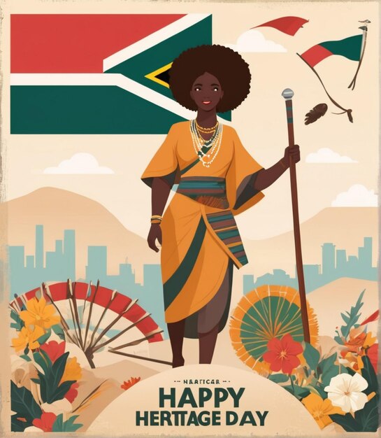 Célébrer la Journée du patrimoine avec une étonnante illustration de conception vectorielle plate gratuite Afrique du Sud