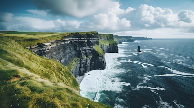 Célèbres falaises de Moher dans le comté de Clare Irlande Image panoramique Falaises de Moher dans le brouillard