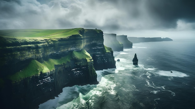 Célèbres falaises de Moher dans le comté de Clare Irlande Image panoramique Falaises de Moher dans le brouillard