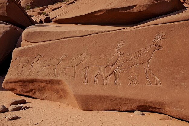 Photo les célèbres gravures rupestres préhistoriques de twyfelfontein en namibie, en afrique