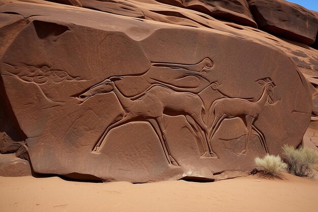 Photo les célèbres gravures rupestres préhistoriques de twyfelfontein en namibie, en afrique