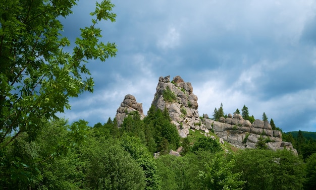 Célèbres ruines médiévales ukrainiennes de la forteresse de tustan à flanc de falaise