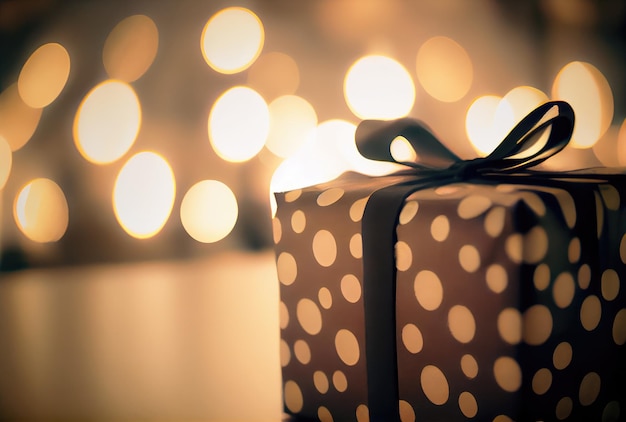 Célébrez la boîte-cadeau sur la table avec un fond clair bokeh défocalisé Événement du Nouvel An et concept de célébration de Noël AI générative