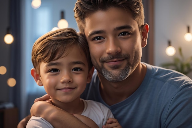 Célébrez la fête des pères avec un superbe portrait d'un père et de son enfant rendu dans un style réaliste