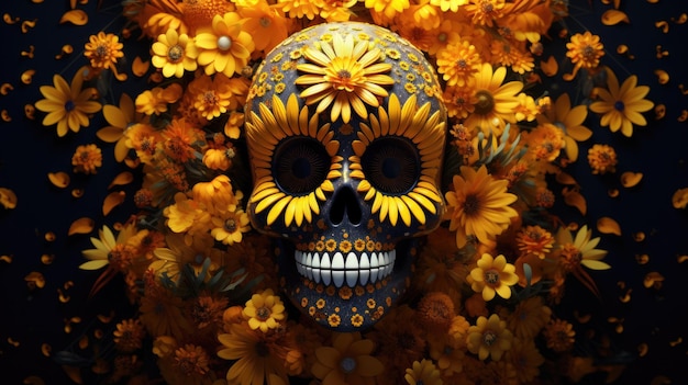 Célébrez l'héritage mexicain avec la fête du crâne en sucre et des fleurs de souci de Dia De Los Muertos