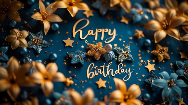 Célébrez votre anniversaire à l'arrière-plan avec de beaux ballons dorés et bleus illustration vectorielle