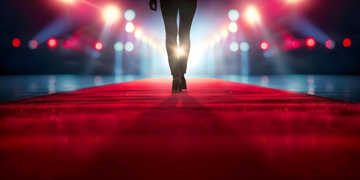 Photo des célébrités marchent sur le tapis rouge lors d'un événement glamour cérémonie de remise des prix concept hollywood glamour paparazzi flashbulbs designer robes tapis rouge arrivée