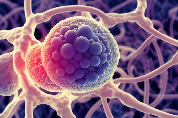 Cellule cancéreuse à l'intérieur du corps humain rendu tridimensionnel de la particule tumorale maligne qui pousse sur l'interne