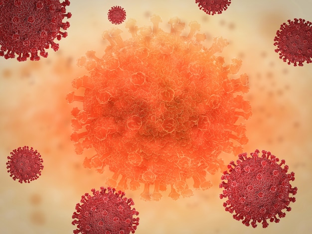 Cellule de coronavirus de rendu 3d ou arrière-plan de la maladie des cellules covid-19