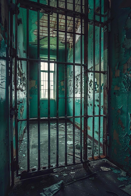 Photo une cellule de prison abandonnée avec des barreaux
