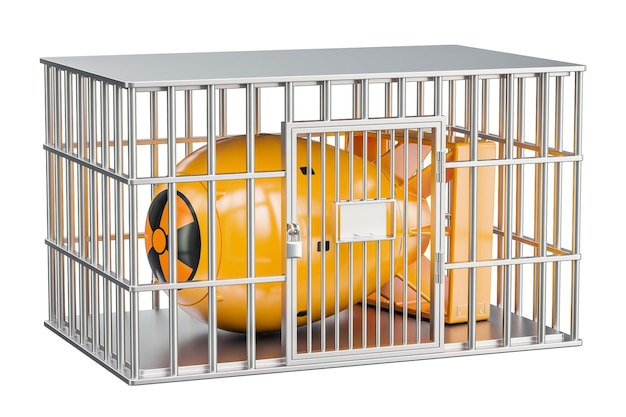 Cellule de prison avec bombe nucléaire Concept d'interdiction des armes nucléaires rendu 3D